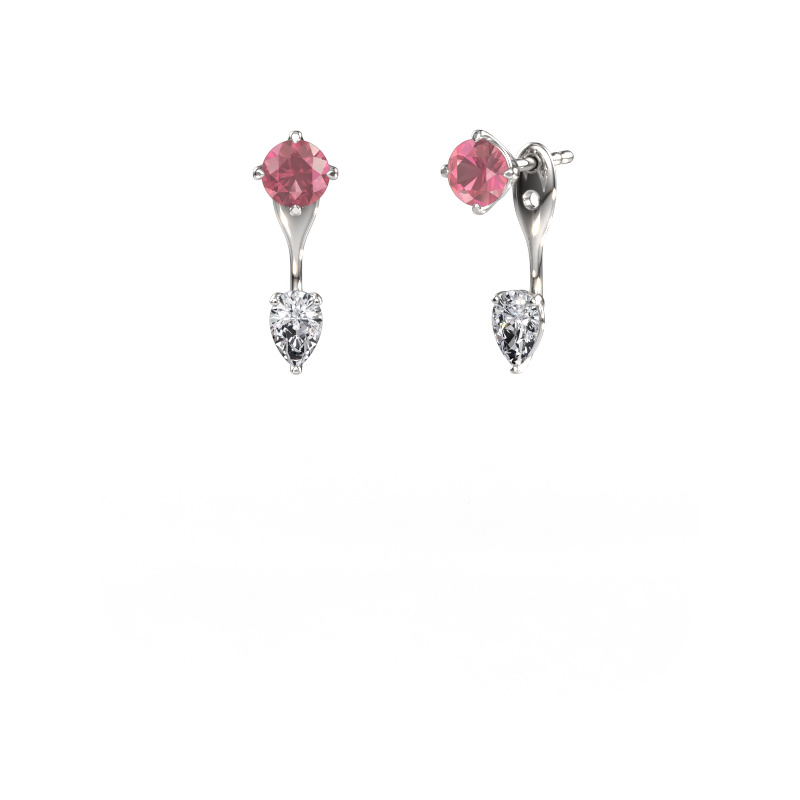 Image of Drop earrings Kate RND-PER 950 platinum Tourmaline pink 5 mm