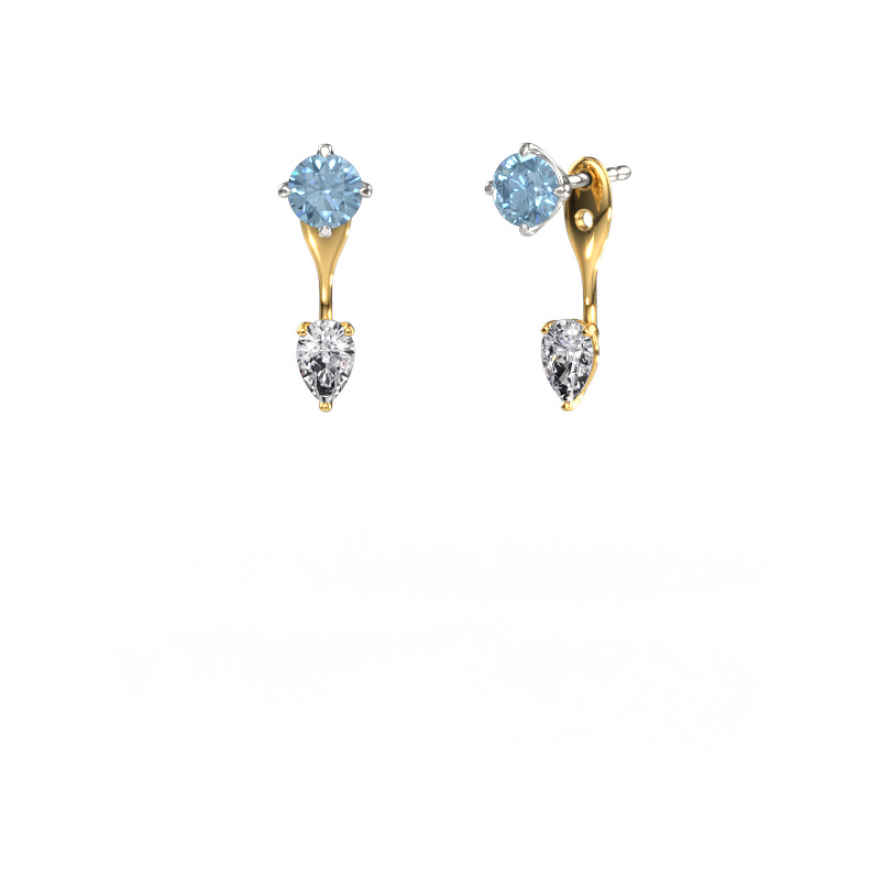 Image of Drop earrings Kate RND-PER 585 white gold Blue lab grown diamond 5 mm