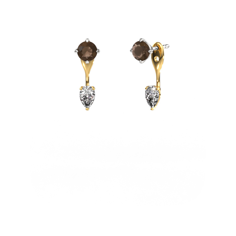 Image of Drop earrings Kate RND-PER 585 white gold Smokey quartz 5 mm