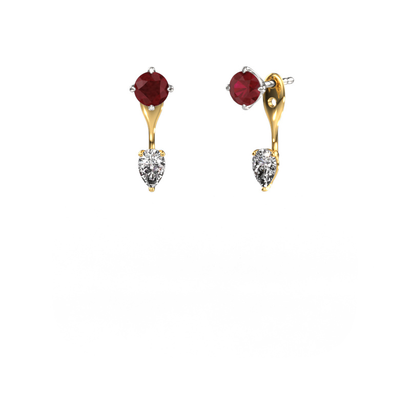 Image of Drop earrings Kate RND-PER 585 white gold Ruby 5 mm