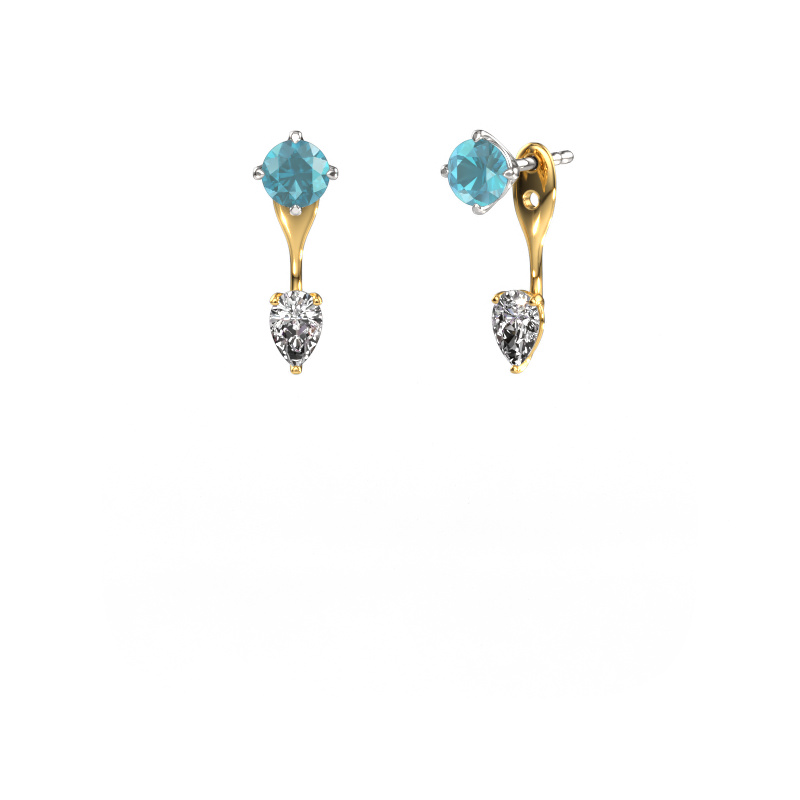 Image of Drop earrings Kate RND-PER 585 white gold Blue topaz 5 mm