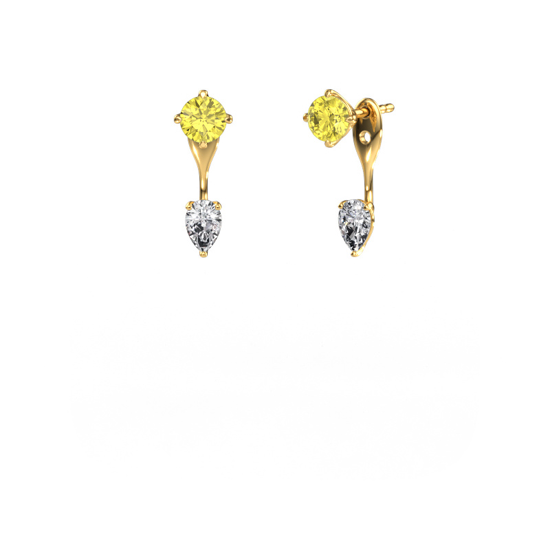 Image of Drop earrings Kate RND-PER 585 gold Yellow lab grown diamond 5 mm