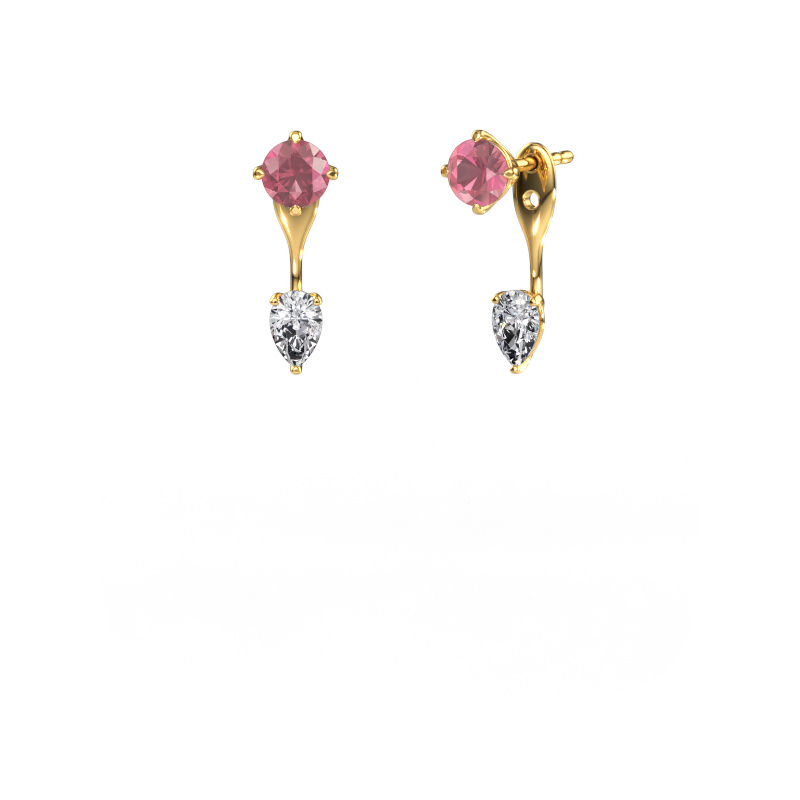 Image of Drop earrings Kate RND-PER 585 gold Tourmaline pink 5 mm