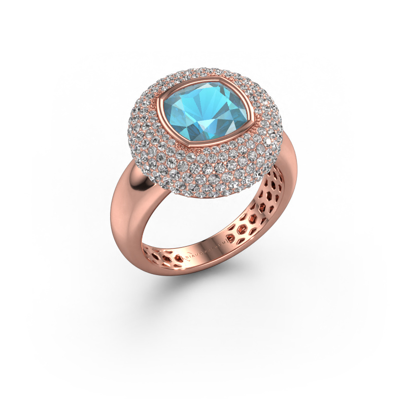 Image of Ring Keshia 585 rose gold Blue topaz 8 mm