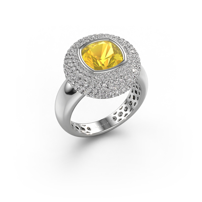 Image of Ring Keshia 585 white gold Yellow sapphire 8 mm