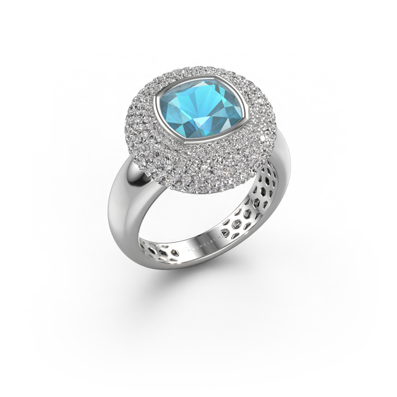 Image of Ring Keshia 585 white gold Blue topaz 8 mm