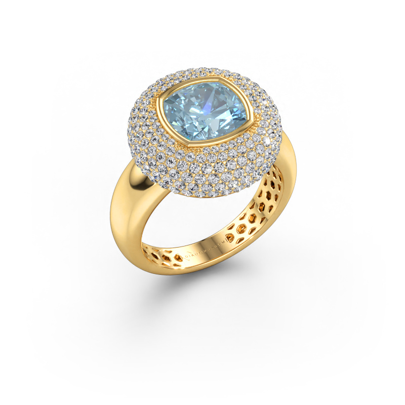 Bild av Ring Keshia 585 gult guld Blå labbodlad diamant 8 mm