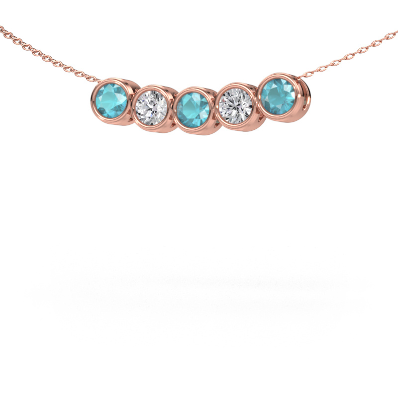Afbeelding van Ketting Kim 5 585 rosé goud Blauw topaas 4 mm