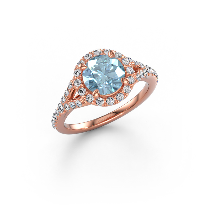 Bild av Förlovningsring Kimber RND 585 roséguld Blå labbodlad diamant 7 mm