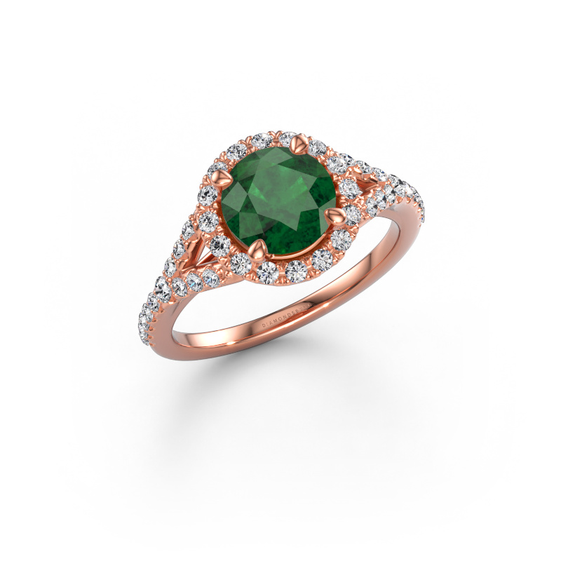 Immagine di Anello di fidanzamento Kimber RND 585 oro rosa Smeraldo 7 mm