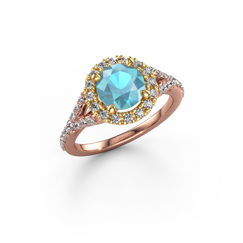 Image de Bague de fiançailles Kimber RND 585 or rose Topaze bleue 7 mm