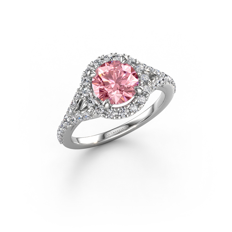 Image of Engagement ring Kimber RND 950 platinum Pink lab grown diamond 7 mm