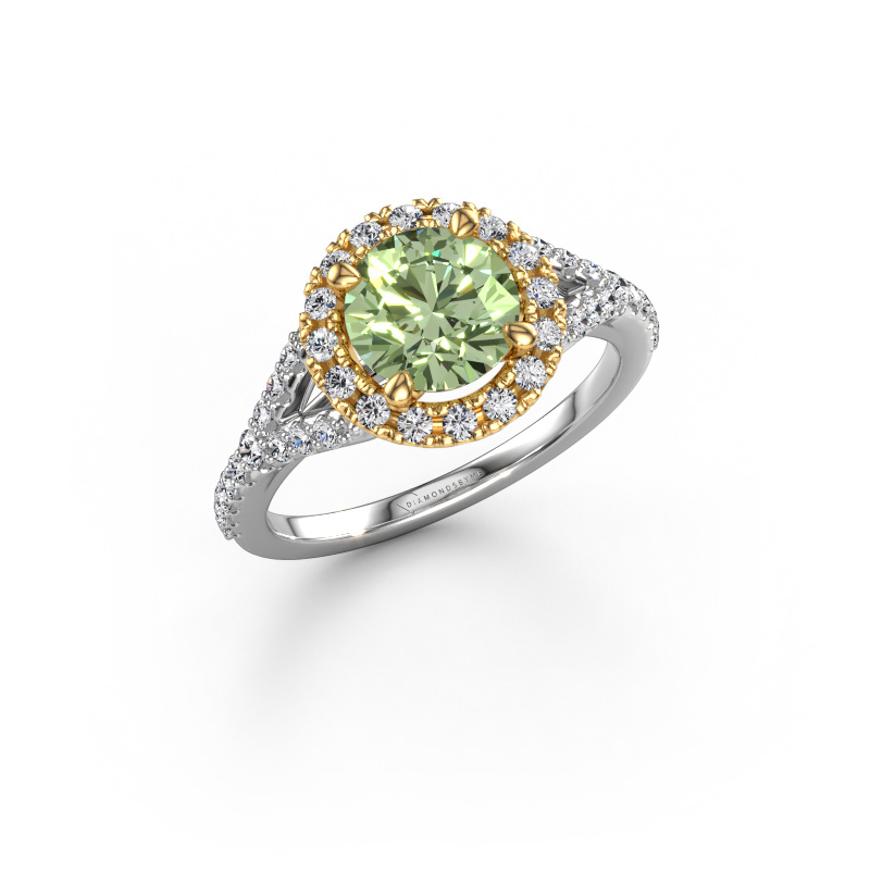 Image of Engagement ring Kimber RND 585 white gold Green lab grown diamond 7 mm