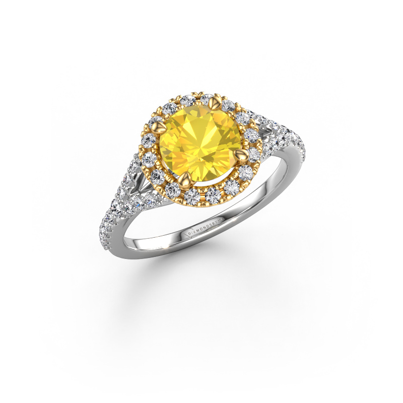 Image de Bague de fiançailles Kimber RND 585 or blanc Saphir jaune 7 mm