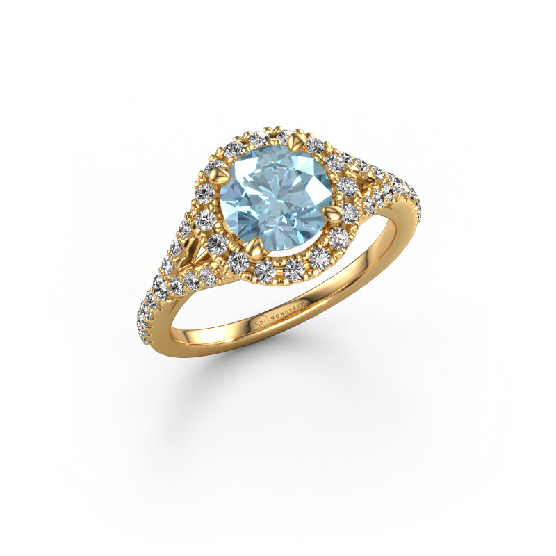 Image de Bague de fiançailles Kimber RND 585 or jaune Diamant synthétique bleu 7 mm