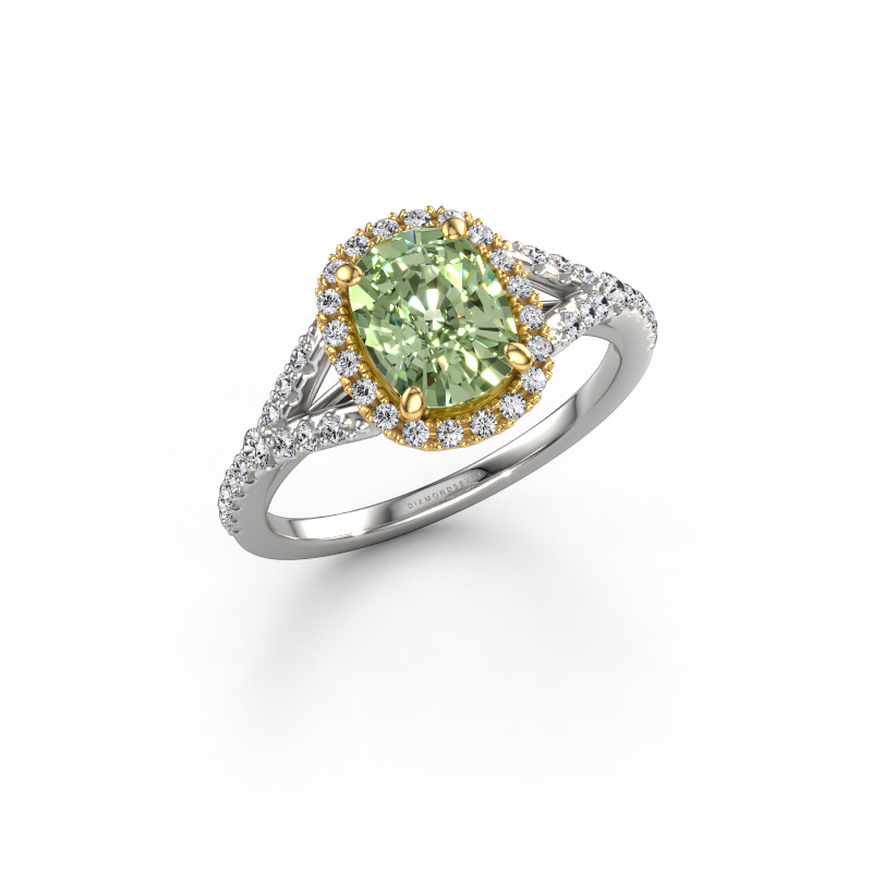 Image of Engagement ring Kimber CSH 585 white gold Green lab grown diamond 7.4x5.8 mm