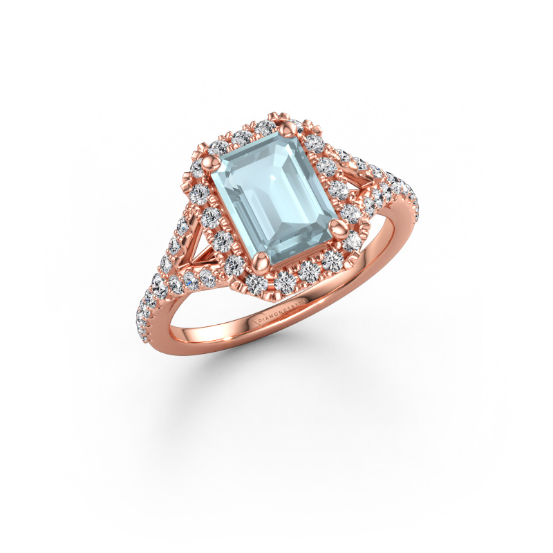 Immagine di Anello di fidanzamento Kimber EME 585 oro rosa Acquamarina 8x6 mm