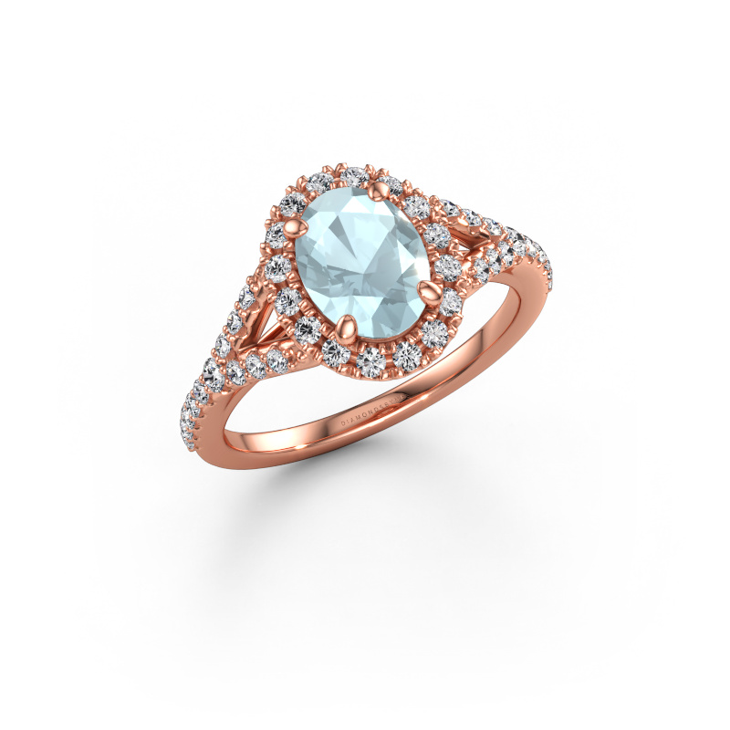 Immagine di Anello di fidanzamento Kimber OVL 585 oro rosa Acquamarina 8x6 mm