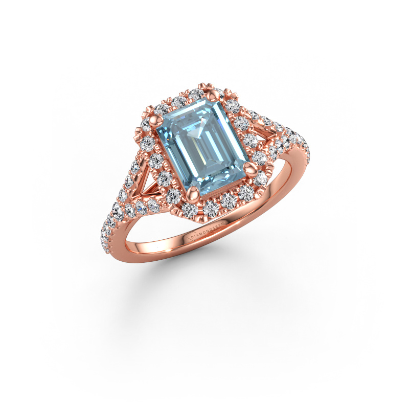 Bild av Förlovningsring Kimber EME 585 roséguld Blå labbodlad diamant 8x6 mm