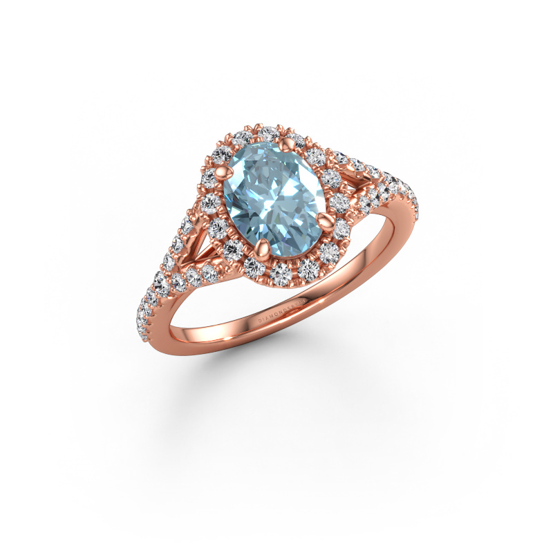 Immagine di Anello di fidanzamento Kimber OVL 585 oro rosa Diamante lab grown blu 8x6 mm