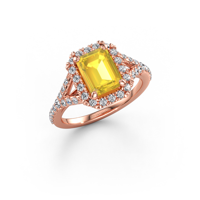 Immagine di Anello di fidanzamento Kimber EME 585 oro rosa Zaffiro giallo 8x6 mm