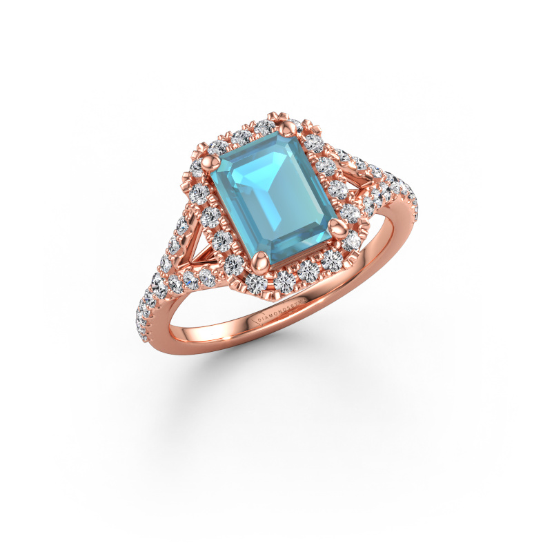 Immagine di Anello di fidanzamento Kimber EME 585 oro rosa Topazio blu 8x6 mm