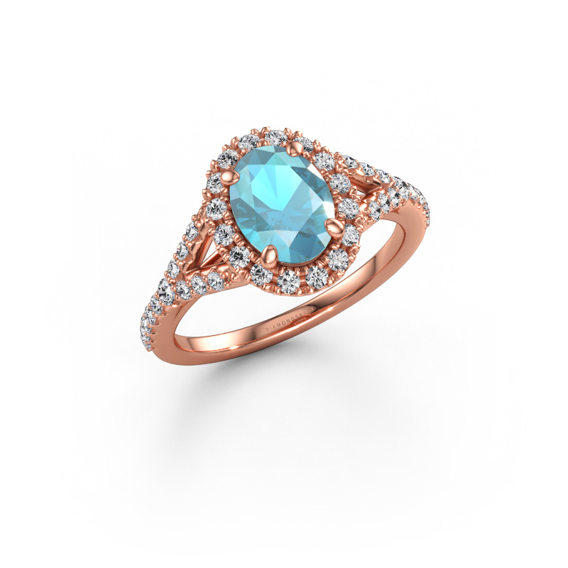 Immagine di Anello di fidanzamento Kimber OVL 585 oro rosa Topazio blu 8x6 mm