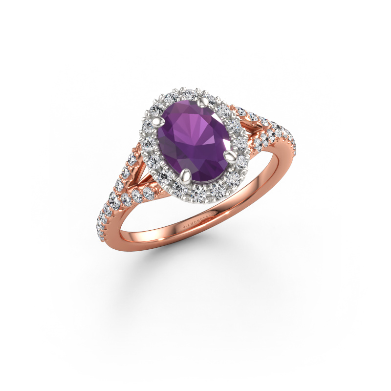 Image de Bague de fiançailles Kimber OVL 585 or rose Améthyste 8x6 mm