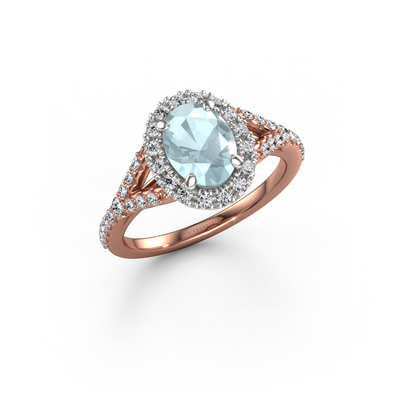 Afbeelding van Verlovingsring Kimber OVL 585 rosé goud Aquamarijn 8x6 mm