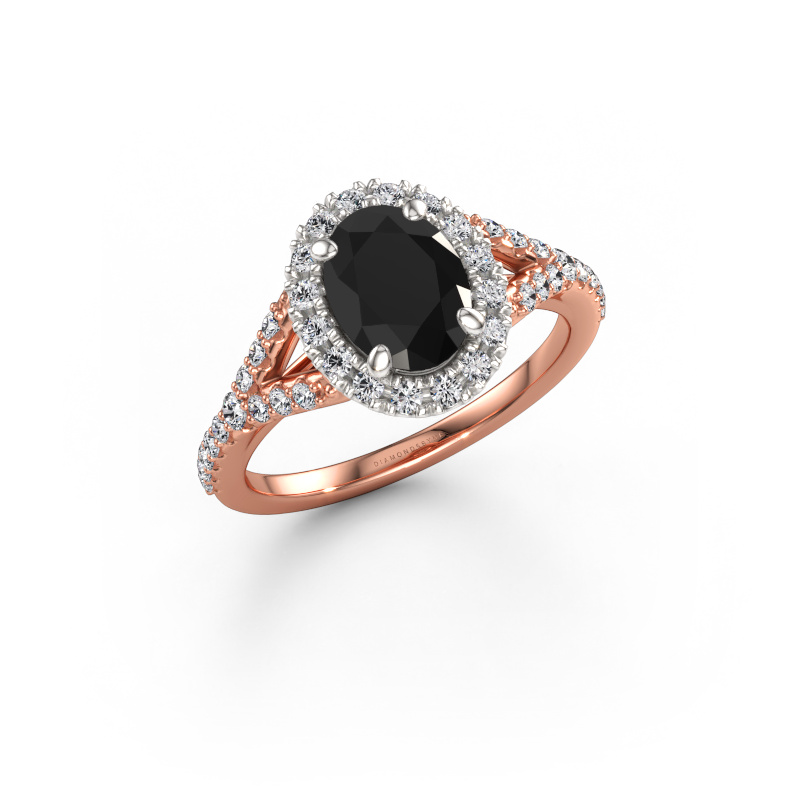 Image of Engagement ring Kimber OVL 585 rose gold Black diamond 1.862 crt