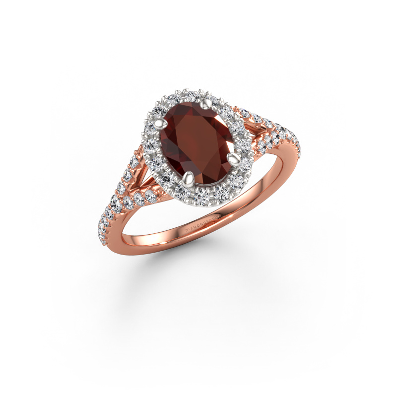 Image de Bague de fiançailles Kimber OVL 585 or rose Grenat 8x6 mm