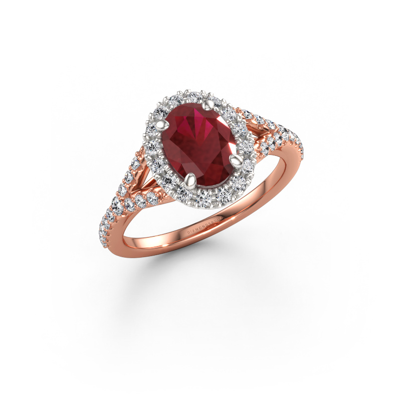 Image of Engagement ring Kimber OVL 585 rose gold Ruby 8x6 mm
