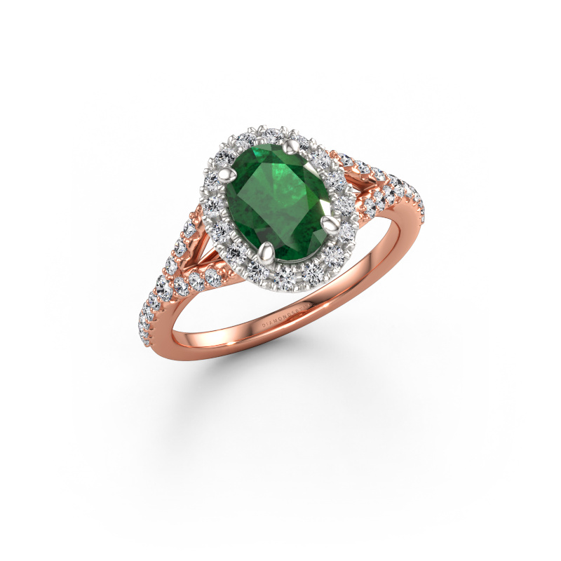Bild von Verlobungsring Kimber OVL 585 Roségold Smaragd 8x6 mm