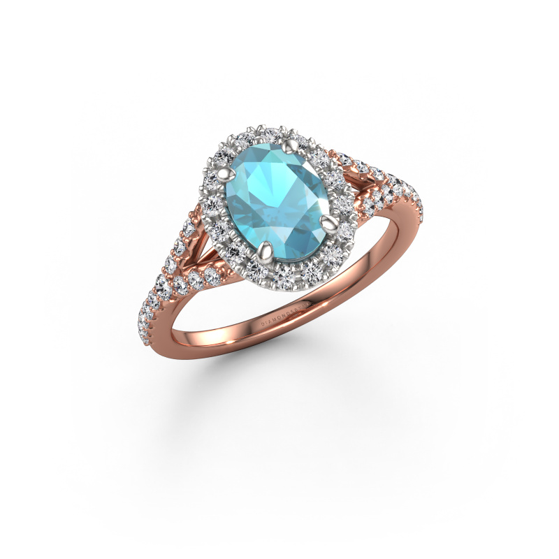 Bild von Verlobungsring Kimber OVL 585 Roségold Blau Topas 8x6 mm
