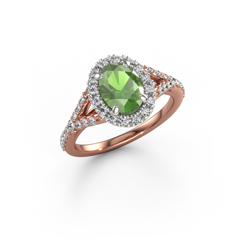 Image of Engagement ring Kimber OVL 585 rose gold Tourmaline green 8x6 mm