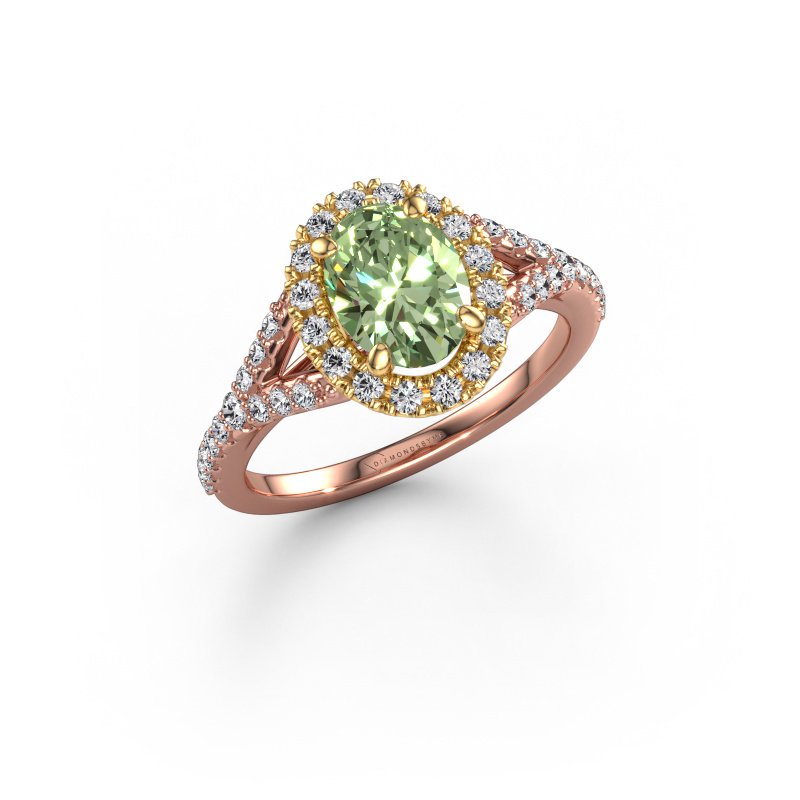 Image of Engagement ring Kimber OVL 585 rose gold Green lab grown diamond 8x6 mm