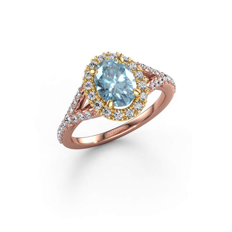 Image de Bague de fiançailles Kimber OVL 585 or rose Diamant synthétique bleu 8x6 mm