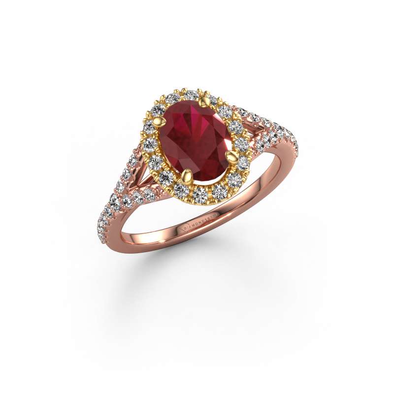 Image of Engagement ring Kimber OVL 585 rose gold Ruby 8x6 mm