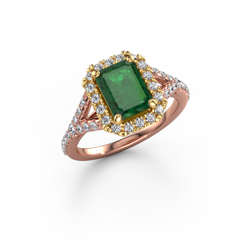 Image of Engagement ring Kimber EME 585 rose gold Emerald 8x6 mm