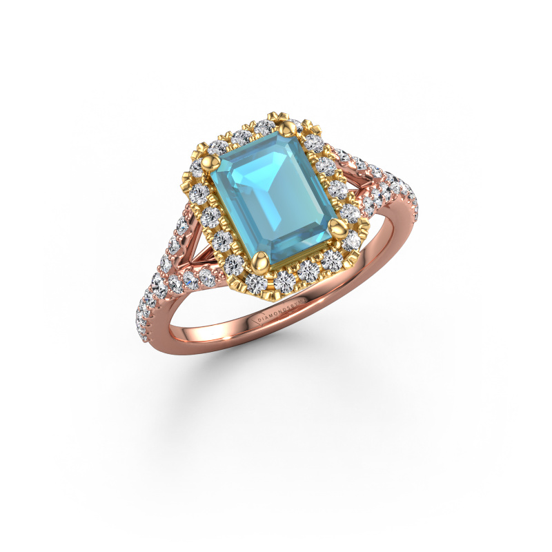 Image of Engagement ring Kimber EME 585 rose gold Blue topaz 8x6 mm