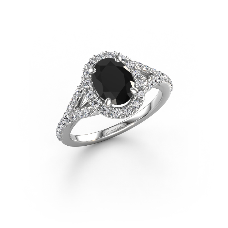 Image of Engagement ring Kimber OVL 950 platinum Black diamond 1.862 crt