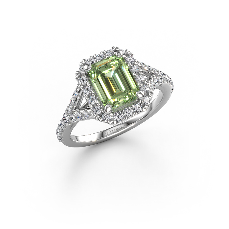 Image of Engagement ring Kimber EME 950 platinum Green lab grown diamond 8x6 mm