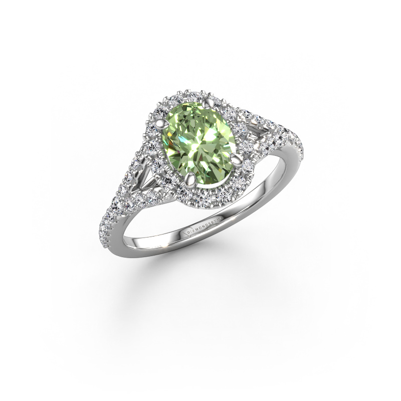 Image de Bague de fiançailles Kimber OVL 950 platine Diamants synthétiques vert 8x6 mm