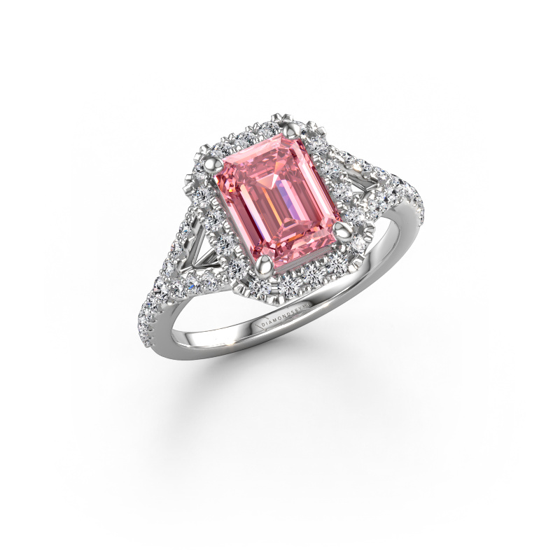 Image of Engagement ring Kimber EME 950 platinum Pink lab grown diamond 8x6 mm
