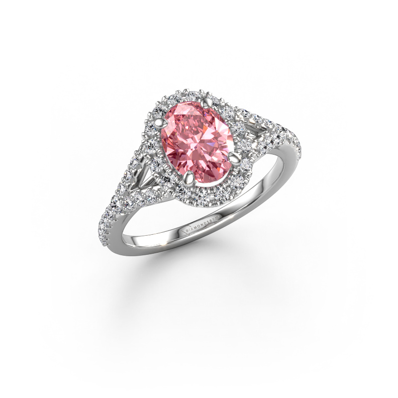 Image of Engagement ring Kimber OVL 950 platinum Pink lab grown diamond 8x6 mm