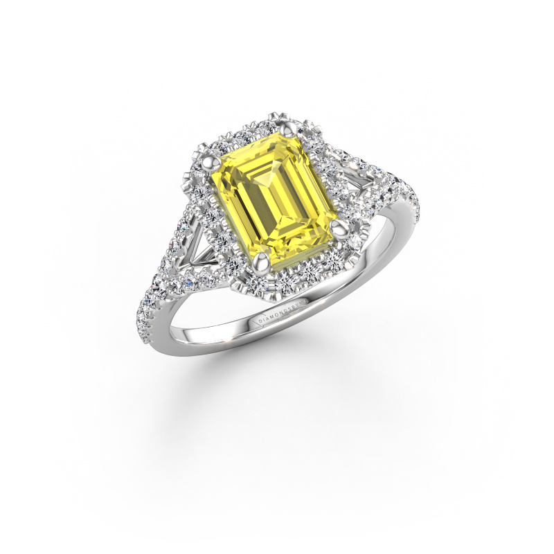 Image de Bague de fiançailles Kimber EME 950 platine Diamants synthétiques jaune 8x6 mm