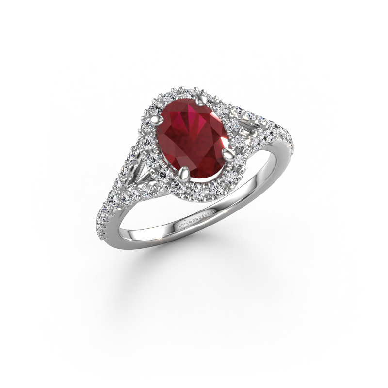 Image of Engagement ring Kimber OVL 950 platinum Ruby 8x6 mm