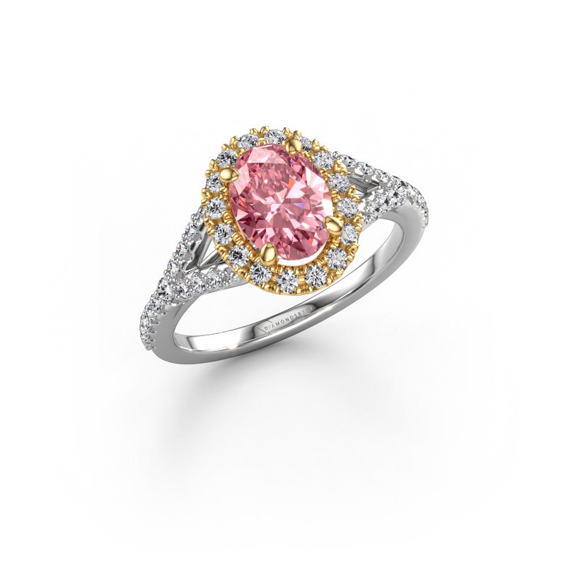 Image de Bague de fiançailles Kimber OVL 585 or blanc Diamant synthétique roze 8x6 mm