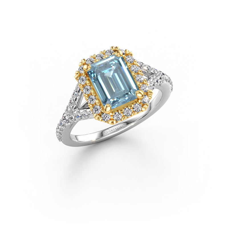 Image de Bague de fiançailles Kimber EME 585 or blanc Diamant synthétique bleu 8x6 mm