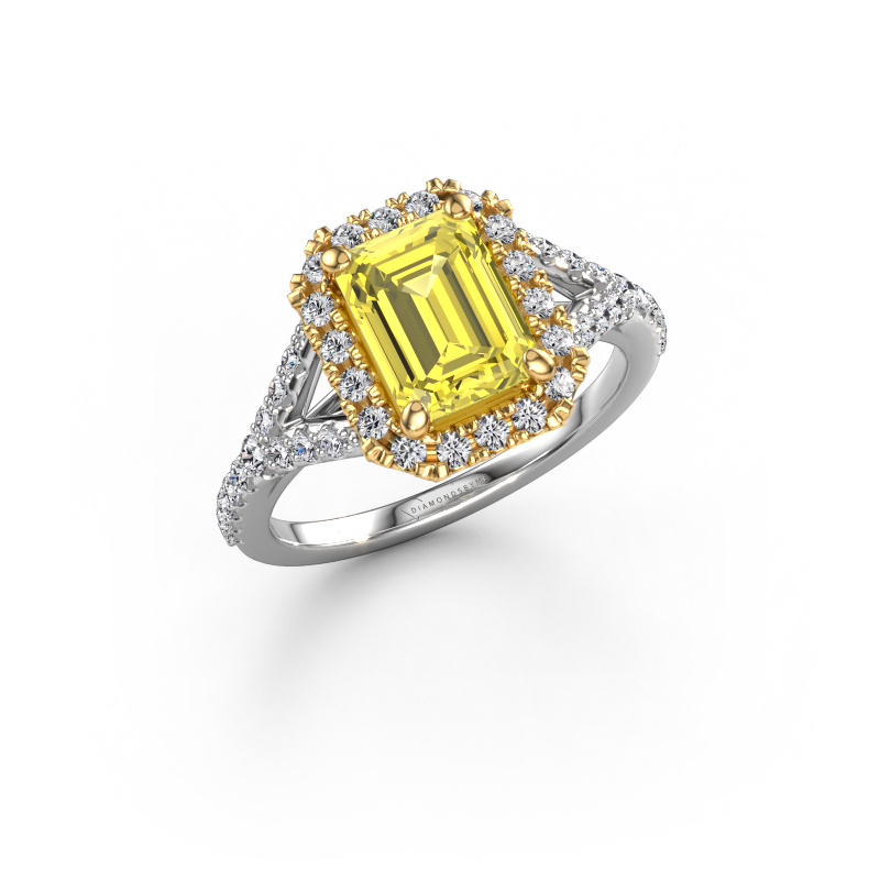 Image de Bague de fiançailles Kimber EME 585 or blanc Diamants synthétiques jaune 8x6 mm